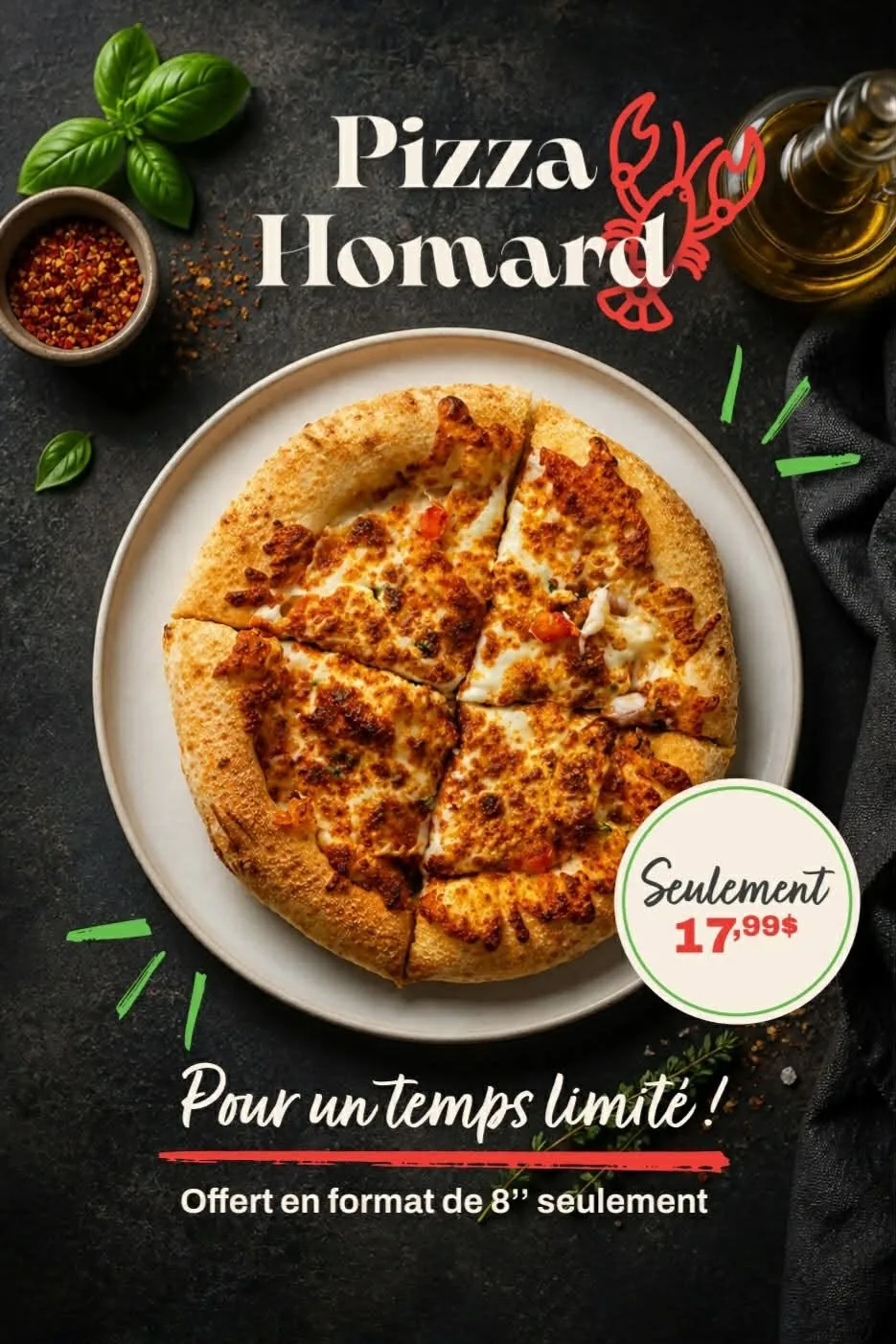 Pizza garnie à la croûte moelleuse, servie à La Pizzeria du Boulevard